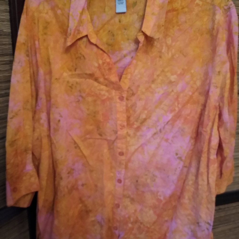 Catherine's 3X blouse, floral batik style print